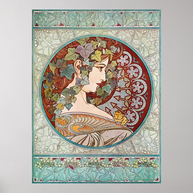 Poster Laurel, Art Nouveau Ilustração de Alphonse Mucha (Frente)