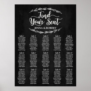Poster Laurel Wedding Seating Chart, Cor Editável