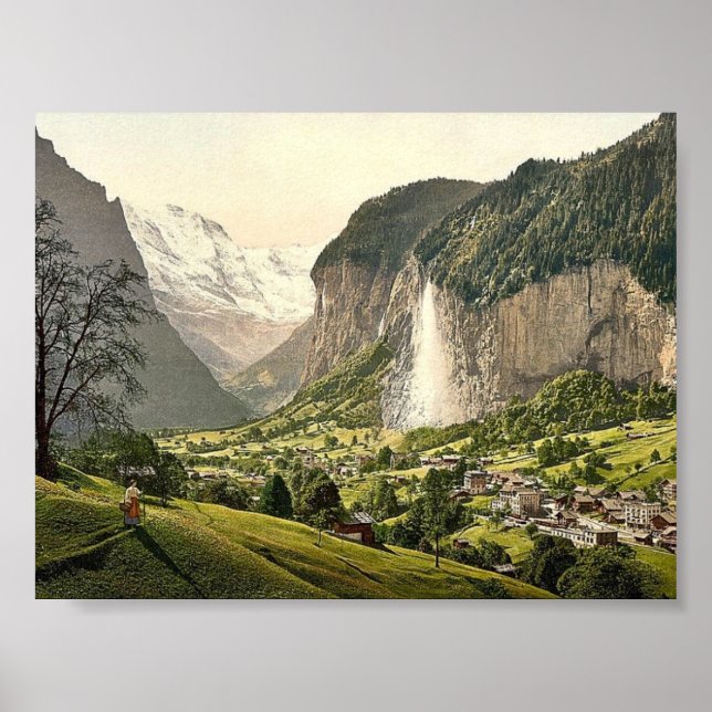 Poster Lauterbrunnen Valley com Staubbach, Bernese Oberl (Frente)