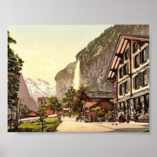Poster Lauterbrunnen Valley, vista de rua com Staubbach W