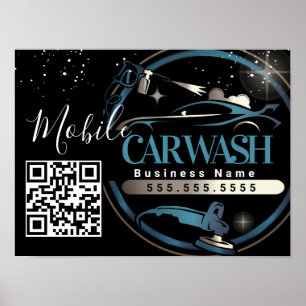 Poster Lavagem de Carros Móvel - Código QR do Logotipo da