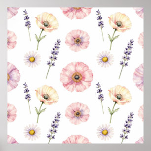 Poster Lavanda Amarelo Rosa Água Floral de Papoula