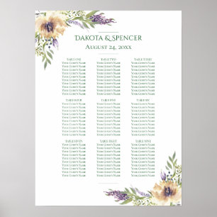 Poster Lavanda Anemone Creme Roxo 10 Cadeiras