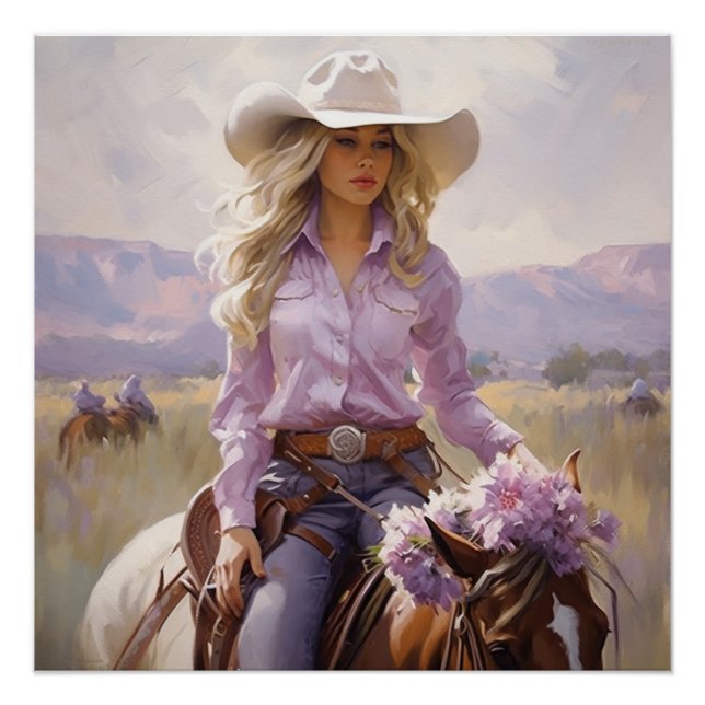 Póster Lavanda assoprada: Arte de Muro de Cowgirl (Frente)