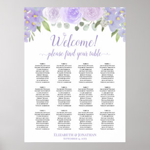 Poster Lavanda Boho Rosas 12 Placa Sentada De Casamento M