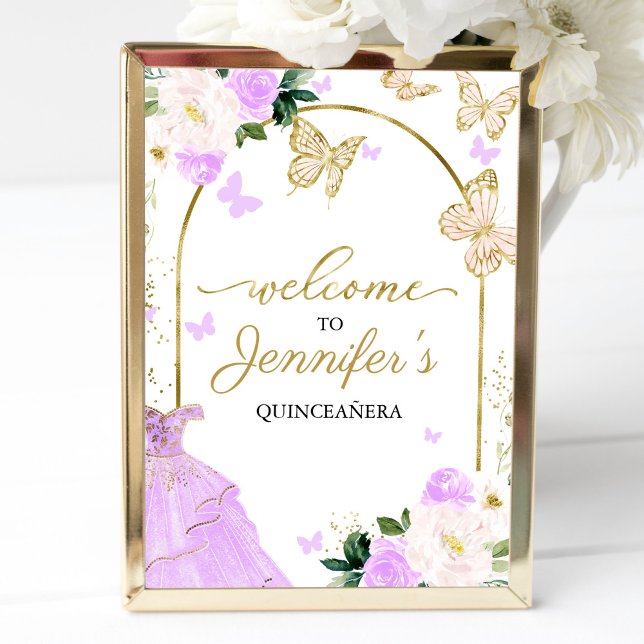 Poster Lavanda Borboleta Quinceanera Sinal de Boas-vindas (Criador carregado)