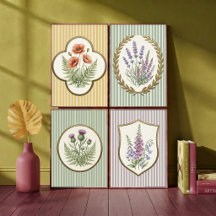 Lavanda Botânica Vintage e Flores em Verde Sage