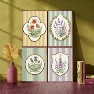 Poster Lavanda Botânica Vintage e Flores em Verde Sage