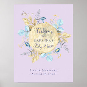 Poster Lavanda branca Chá de fraldas roxa bem-vindo