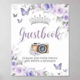 Poster Lavanda Chic Purple Floral Quinceañera Guestbook