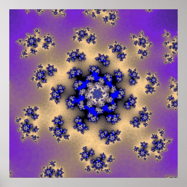 Poster Lavanda Colorida e Fractal Azul (Frente)