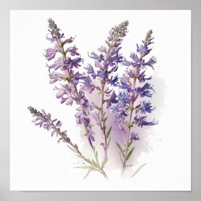 Poster lavanda de Arte Flor de Larkspur (Frente)