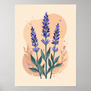 Poster Lavanda de boho minimalista Sprigs Abstrato Wall A