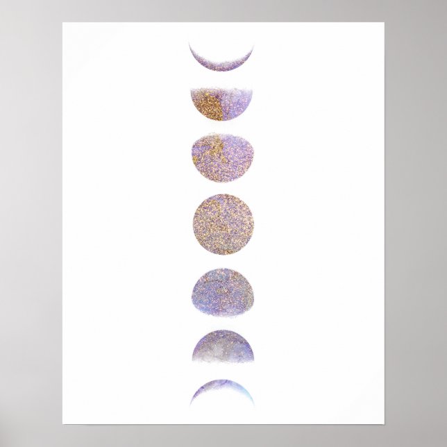 Poster Lavanda e Douradas Fases da Lua da Lente (Frente)