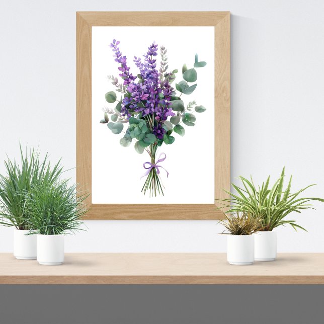 Poster Lavanda e Eucalyptus Greenery Botânica Floral (Lavender Eucalyptus Watercolor Wall Art poster print)