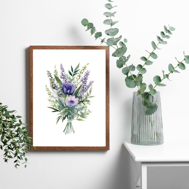 Poster Lavanda Flor Roxo Buquê Eucalyptus Greenerescente (Lavender, purple flowers, eucalyptus and greenery in this beautiful bouquet of flowers.)