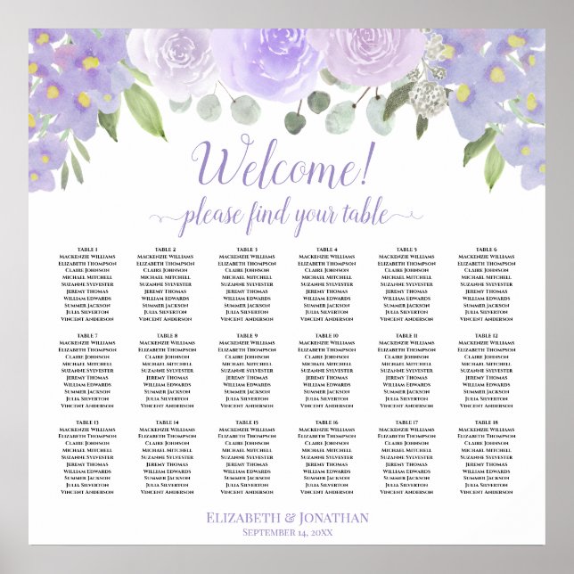 Poster Lavanda Floral 18 Gráfico de Casamento de Mesa (Frente)