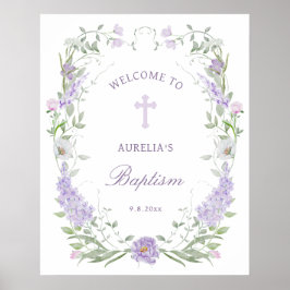 Poster Lavanda Floral Lilac Frame Baptism Bem-vindo