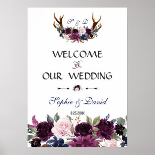 Poster Lavanda Marinho Azul Floral Bloom Casamento Bem-vi