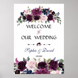 Poster Lavanda Marinho Azul Floral Sinal de Casamento