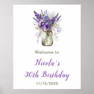 Poster Lavanda Mason Jar Birthday Bem-vindo