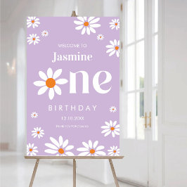 Poster Lavanda primeiro aniversario Groovy Daisy Florals 