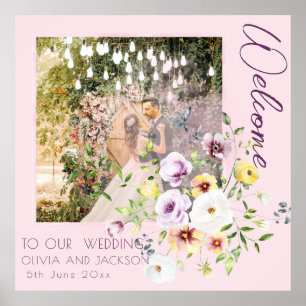Poster Lavanda Púrpura Casamento Floral de Blush PINK de