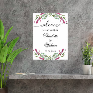 Poster Lavanda rosa e eucalipto verde bem-vindo ao casame