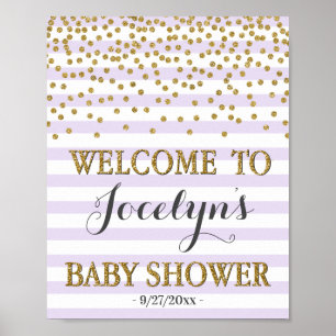 Poster Lavanda Roxo e Dourada Chá de fraldas de Menina B