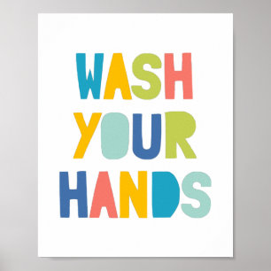 Poster Lave Suas Mãos, Crianças, Banheiro.