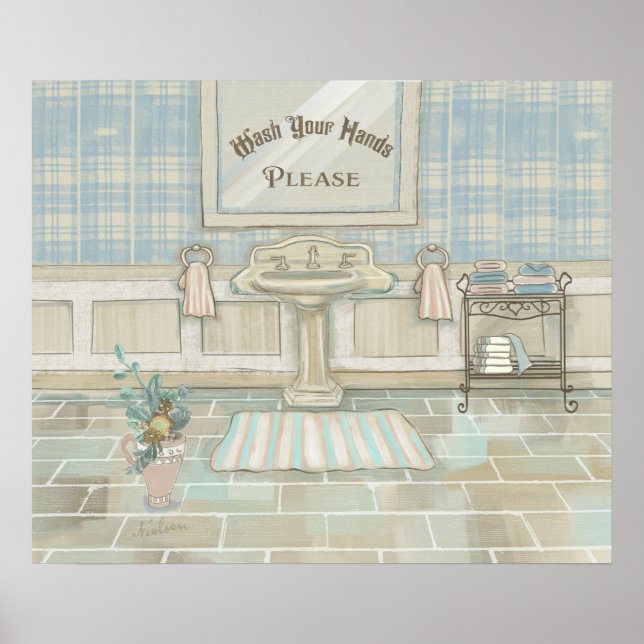 Poster Lave suas mãos Vintage Sink Bathroom Decore Impres (Frente)