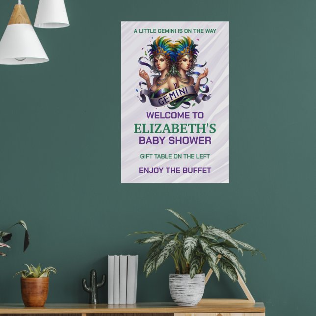 Poster Lavender and Green Gemini Zodiac Baby Shower (Sala de Estar 1)