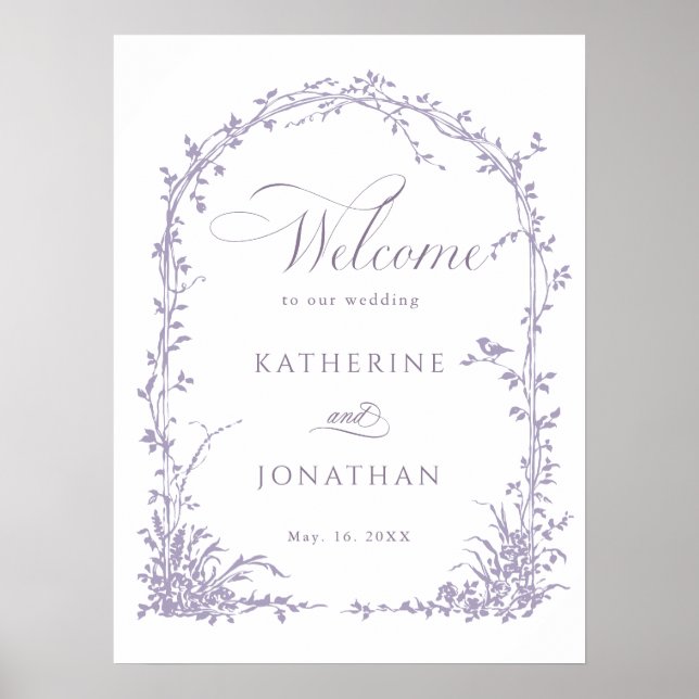 Poster Lavender Botanical Arch Garden Wedding Welcome (Frente)