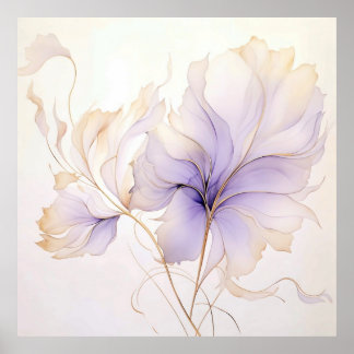 Poster Lavender & Gold Abstract Watercolor Flower