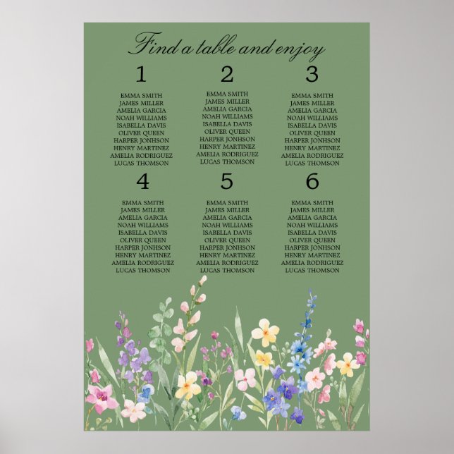 Poster Lavender Mint Floral Wedding Seating Chart (Frente)