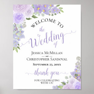 Poster Lavender Purple Floral Rustic Wedding Welcome Sign