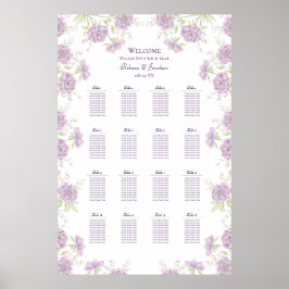 Poster Lavender Purple Rose Wedding Seating Chart