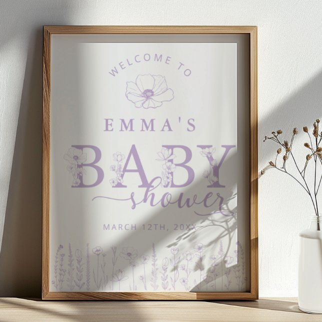 Poster Lavender Wildflower Baby Shower Welcome Sign (Lavender Baby Shower Welcome Sign)
