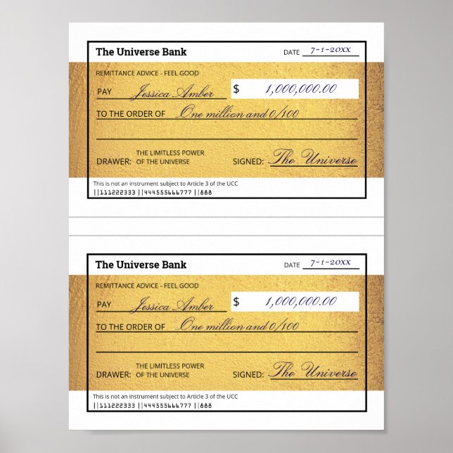 Poster Law of Attraction Blank Printable Gold Check  (Frente)