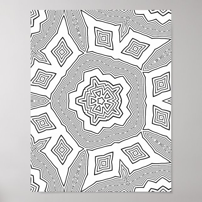 Poster Layered Starburst Coloring Page Ripple Pattern Art (Frente)