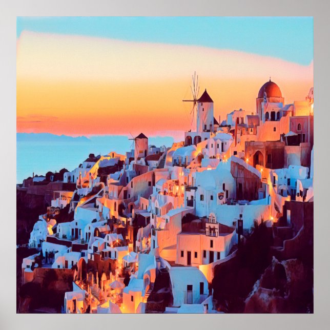 Poster ldp SANTORINI - panorama - à noite - (Frente)
