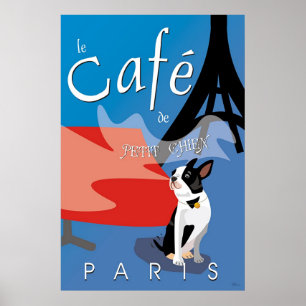 Póster Le Café de pequeno Chien, Paris (azul)