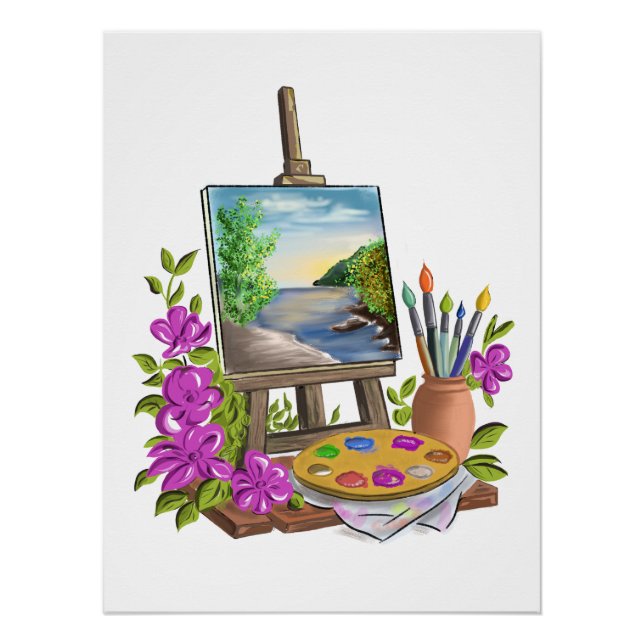Póster Le chevalet del'artiste peintre. (Frente)