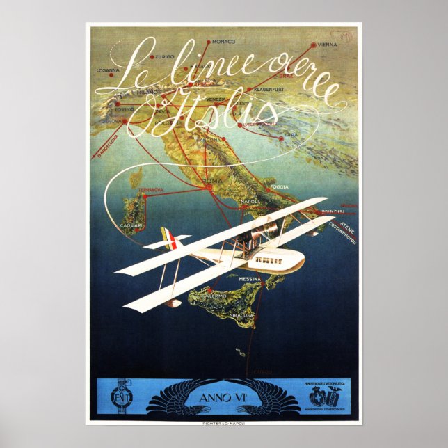 Poster LE LINEE ITALY Airlines Avião Europa Viagem Ad (Frente)