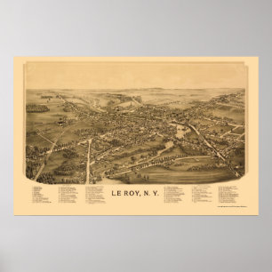 Poster Le Roy, mapa panorâmico de NY - 1892
