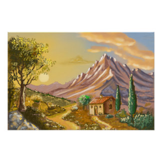 Póster Le sentier du cabanon en montagne.