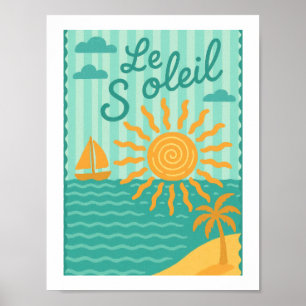 Poster Le Soleil Retro Sol Praia Náutico Veleiro Francês