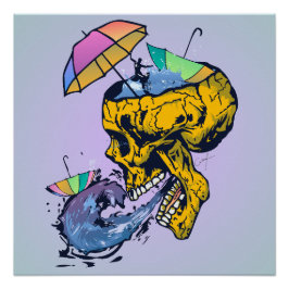 Póster le surf sur une pluie de vague dans un crâne