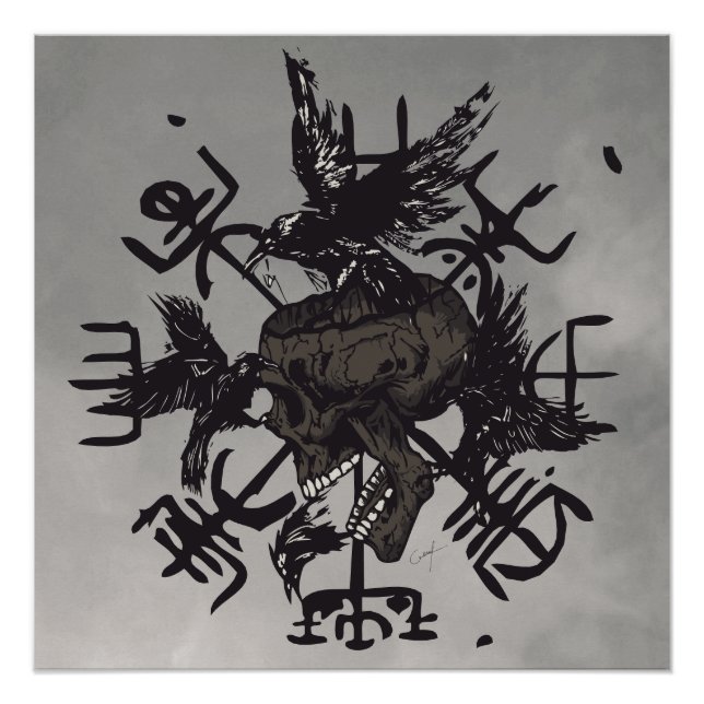 Póster Le symbole Vegvisir autour d'un crâne (Frente)