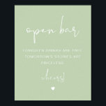 Poster LEAH Vibrant Primavera Pastel Funny Open Bar Sinal<br><div class="desc">Este sinal de bar aberto apresenta uma fonte escura manuscrita,  e um design moderno minimalista com uma combinação vibrante verde pastel e branca de cor. Isto é perfeito para um casamento,  chá,  chá de panela,  festa de noivado ou qualquer outro evento especial.</div>